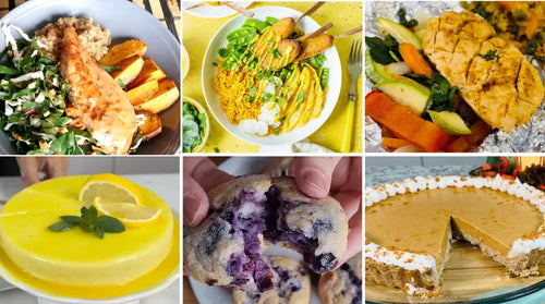 Platos de recetas saludables preparadas con la guía para hígado graso